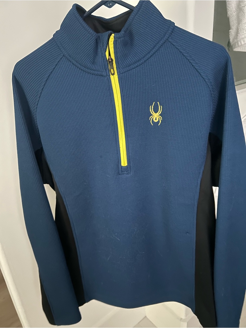 Spyder Men’s Blue Quarter-Zip Pullover with Yellow Trim